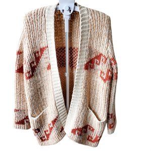 Free People Oversized Retro Trendy Chunky Knit Wool Blend Open Front Cardigan. L